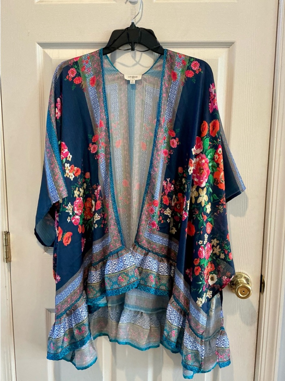 Umgee Fairy Draped Ruffle Trim Kimono Wrap Floral Hippie Relaxed Size M/L - Picture 6 of 13